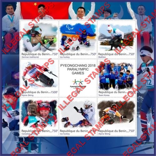 Benin 2018 Paralympic Games Illegal Stamp Souvenir Sheet of 8 Plus Label