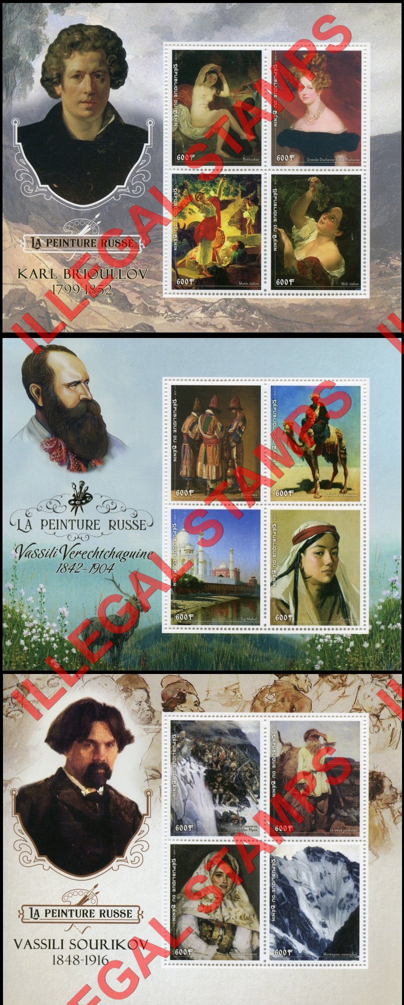 Benin 2018 Russian Painters Artists Art Illegal Stamp Souvenir Sheets of 4 (Part 1)