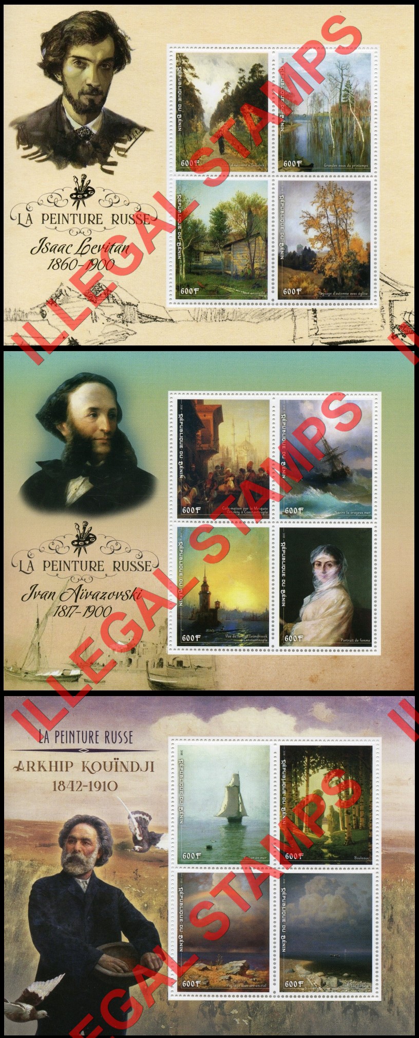 Benin 2018 Russian Painters Artists Art Illegal Stamp Souvenir Sheets of 4 (Part 2)