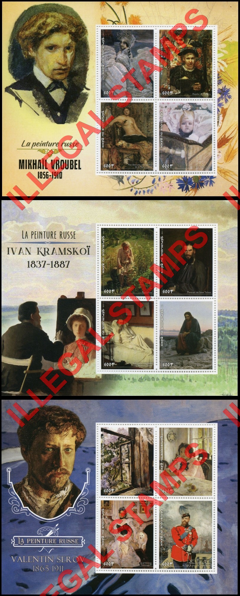 Benin 2018 Russian Painters Artists Art Illegal Stamp Souvenir Sheets of 4 (Part 3)