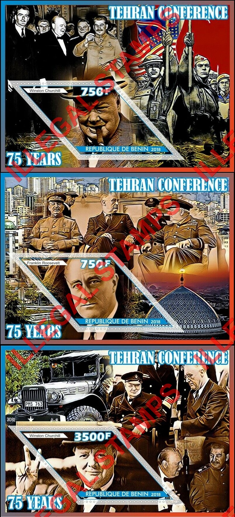 Benin 2018 Tehran Conference Illegal Stamp Souvenir Sheets of 1 (Part 2)