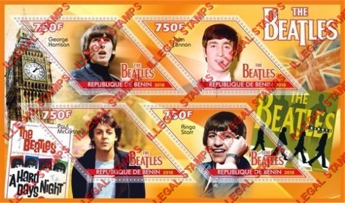Benin 2018 The Beatles Illegal Stamp Souvenir Sheet of 4