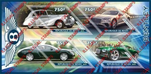 Benin 2019 Cars Bentley Illegal Stamp Souvenir Sheet of 4