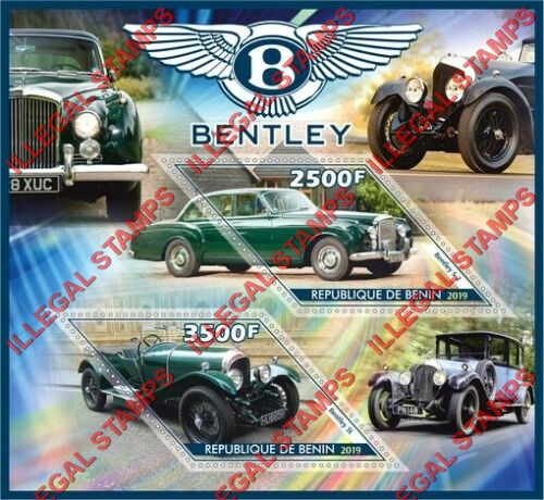 Benin 2019 Cars Bentley Illegal Stamp Souvenir Sheet of 2