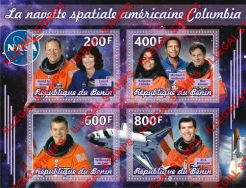 Benin 2019 Spaceshuttle Columbia Illegal Stamp Souvenir Sheet of 4