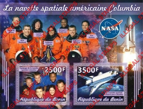 Benin 2019 Spaceshuttle Columbia Illegal Stamp Souvenir Sheet of 2
