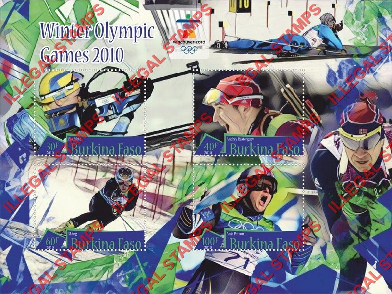 Burkina Faso 2010 Winter Olympic Games in Vancouver Illegal Stamp Souvenir Sheet of 4