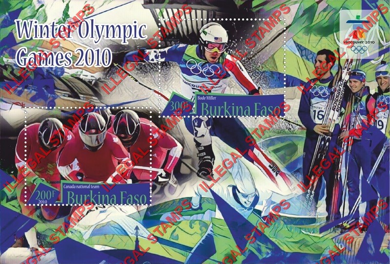 Burkina Faso 2010 Winter Olympic Games in Vancouver Illegal Stamp Souvenir Sheet of 2