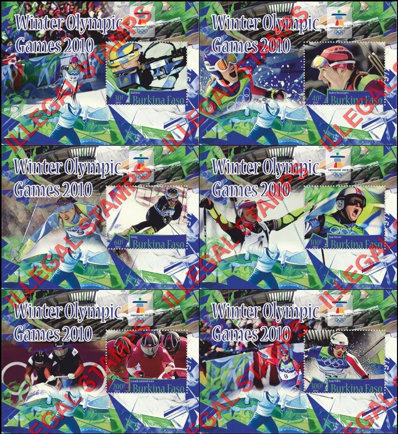 Burkina Faso 2010 Winter Olympic Games in Vancouver Illegal Stamp Souvenir Sheets of 1