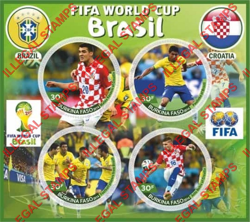 Burkina Faso 2014 FIFA World Cup Soccer Brazil Illegal Stamp Souvenir Sheet of 4