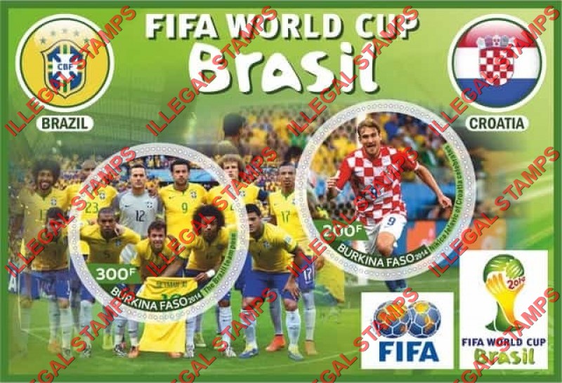 Burkina Faso 2014 FIFA World Cup Soccer Brazil Illegal Stamp Souvenir Sheet of 2