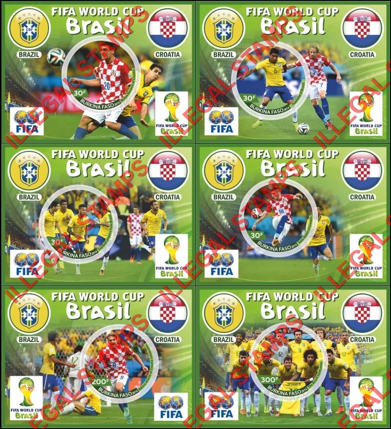 Burkina Faso 2014 FIFA World Cup Soccer Brazil Illegal Stamp Souvenir Sheets of 1