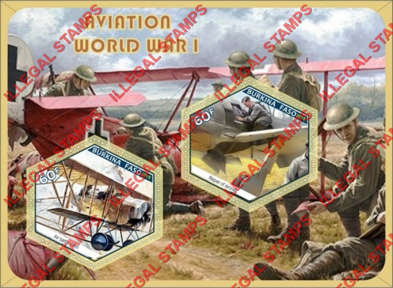 Burkina Faso 2015 Aviation in World War I Illegal Stamp Souvenir Sheet of 2