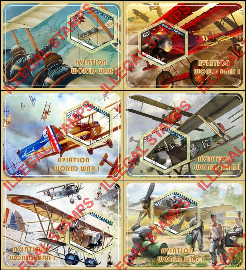 Burkina Faso 2015 Aviation in World War I Illegal Stamp Souvenir Sheets of 1