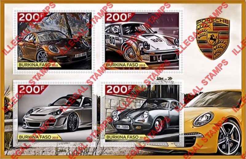 Burkina Faso 2015 Porsche Illegal Stamp Souvenir Sheet of 4