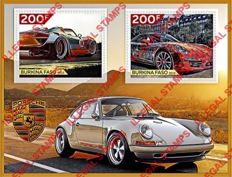 Burkina Faso 2015 Porsche Illegal Stamp Souvenir Sheet of 2