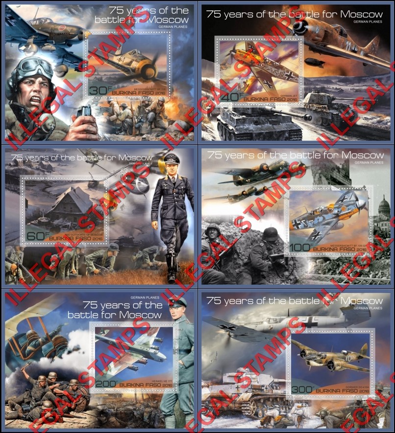 Burkina Faso 2016 Battle for Moscow German Planes Illegal Stamp Souvenir Sheets of 1