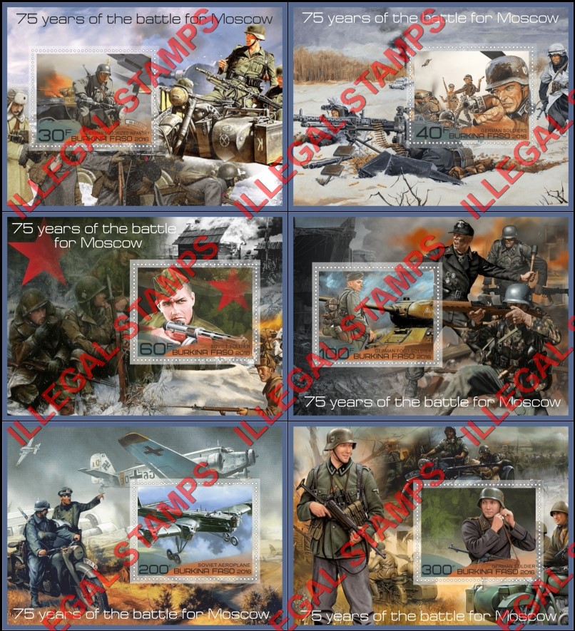 Burkina Faso 2016 Battle for Moscow Illegal Stamp Souvenir Sheets of 1