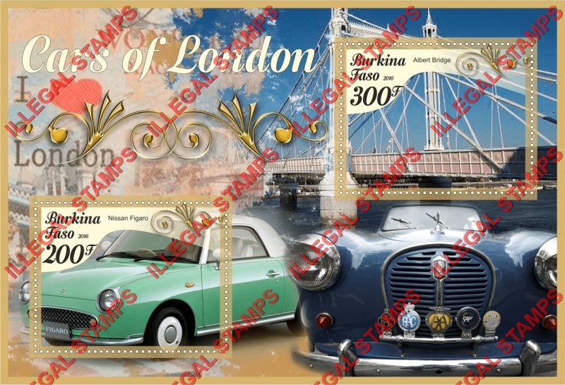 Burkina Faso 2016 Bridges and Cars of London Illegal Stamp Souvenir Sheet of 2