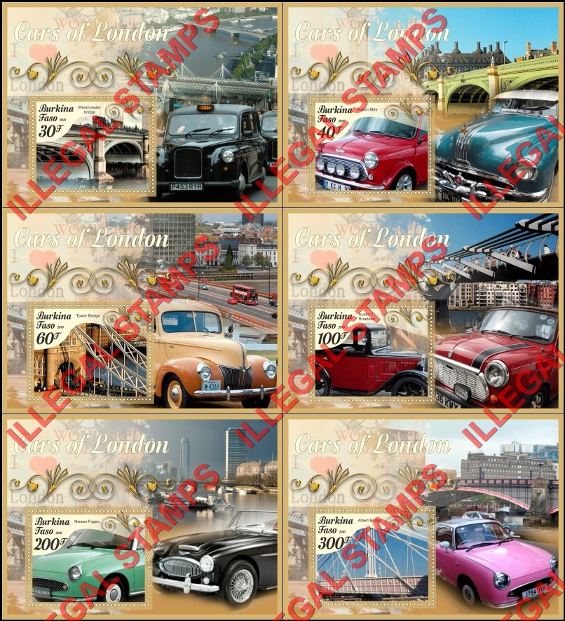 Burkina Faso 2016 Bridges and Cars of London Illegal Stamp Souvenir Sheets of 1