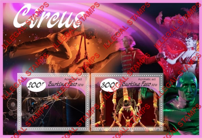 Burkina Faso 2016 Circus Illegal Stamp Souvenir Sheet of 2