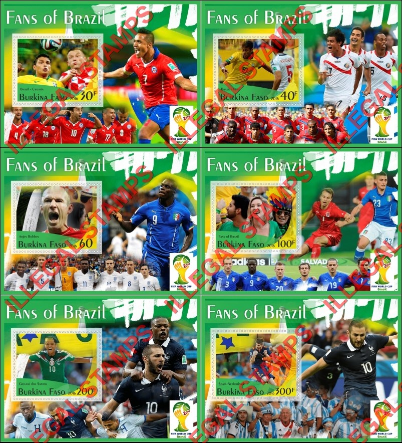 Burkina Faso 2016 FIFA World Cup Soccer in 2014 Illegal Stamp Souvenir Sheets of 1