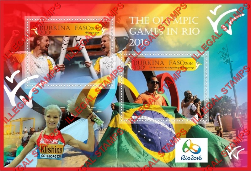 Burkina Faso 2016 Olympic Games in Rio Illegal Stamp Souvenir Sheet of 2