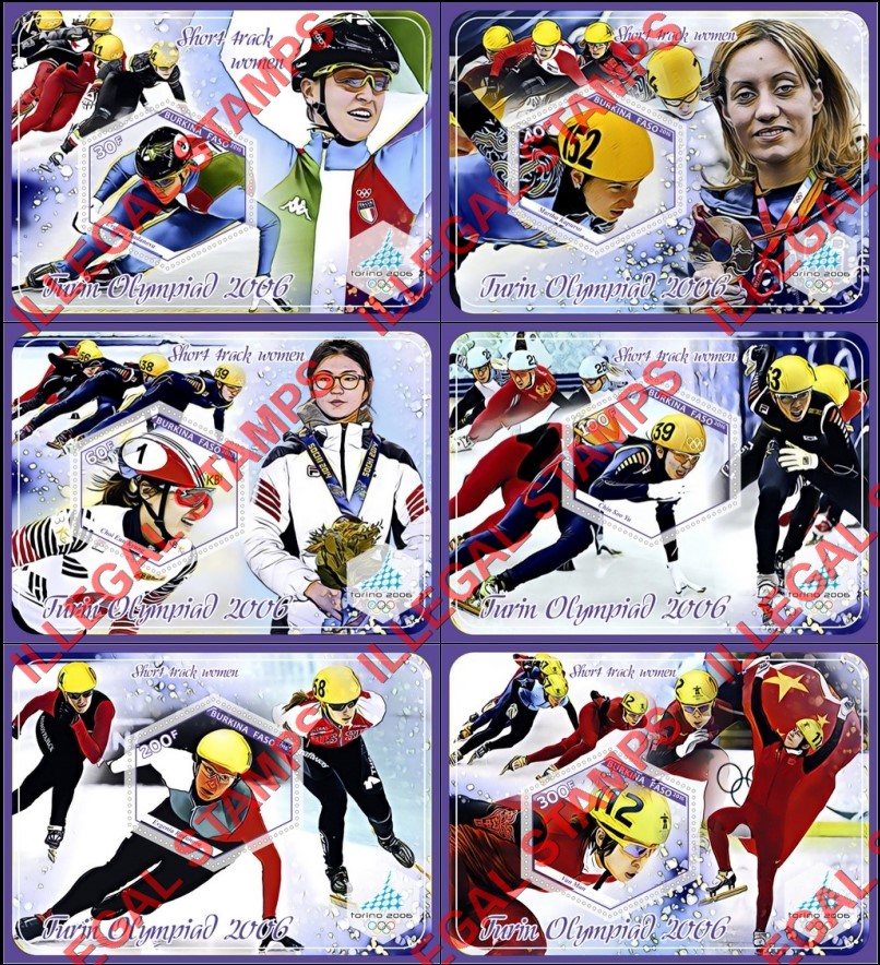 Burkina Faso 2016 Olympic Games in Torino in 2006 Women's Short Track Speed Skating Illegal Stamp Souvenir Sheets of 1
