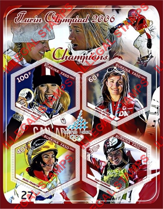 Burkina Faso 2016 Olympic Games in Torino in 2006 Women's Snowboard Champions Illegal Stamp Souvenir Sheet of 4