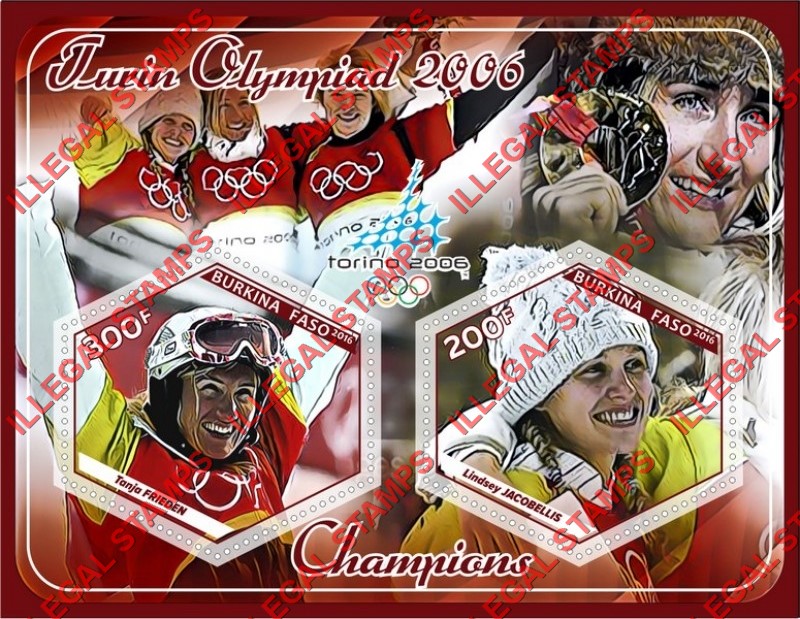 Burkina Faso 2016 Olympic Games in Torino in 2006 Women's Snowboard Champions Illegal Stamp Souvenir Sheet of 2