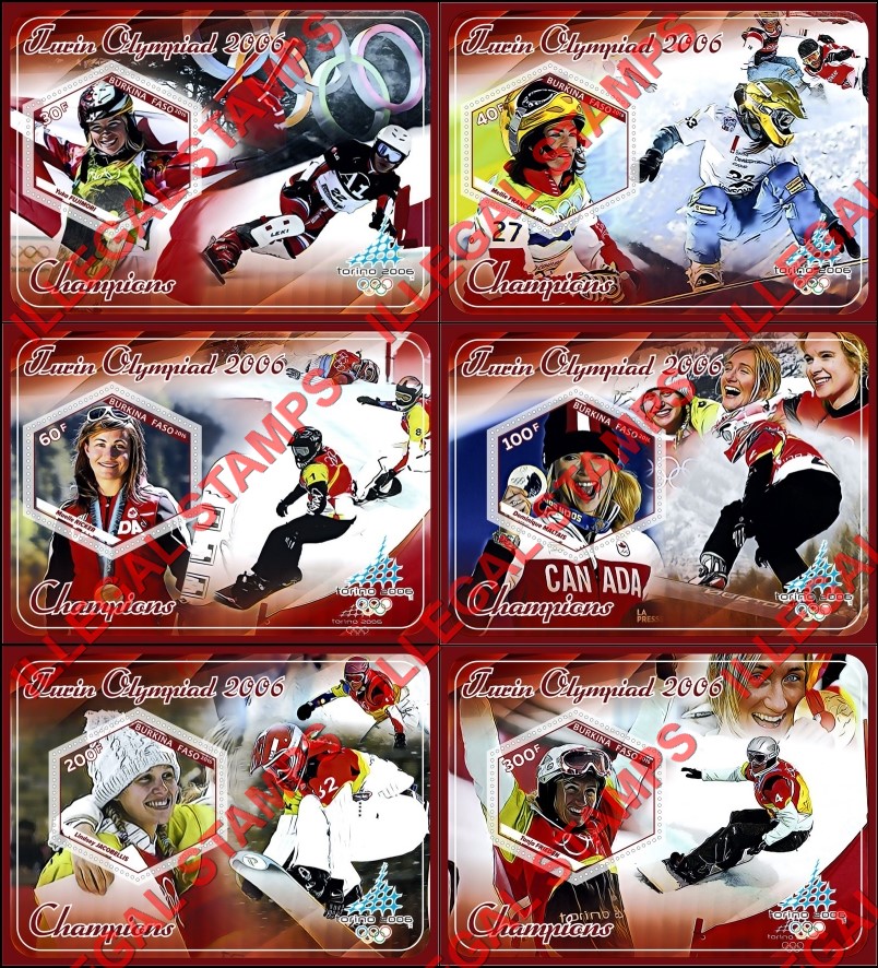 Burkina Faso 2016 Olympic Games in Torino in 2006 Women's Snowboard Champions Illegal Stamp Souvenir Sheets of 1