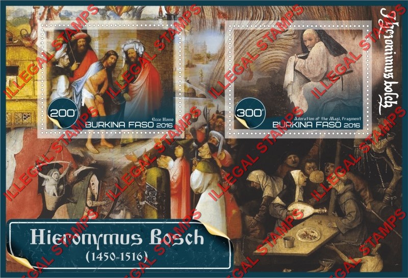Burkina Faso 2016 Paintings by Hieronymus Bosch Illegal Stamp Souvenir Sheet of 2