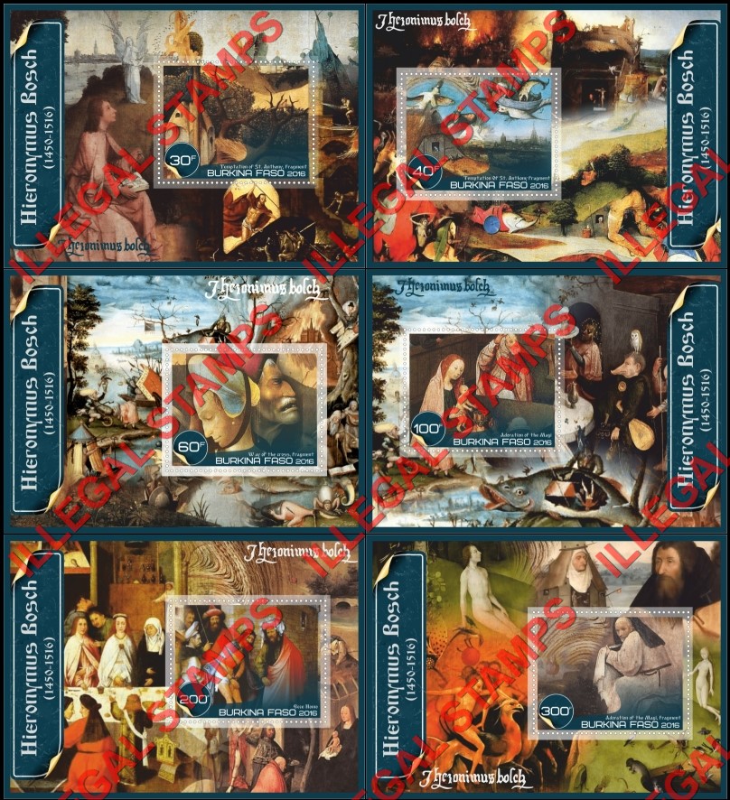 Burkina Faso 2016 Paintings by Hieronymus Bosch Illegal Stamp Souvenir Sheets of 1
