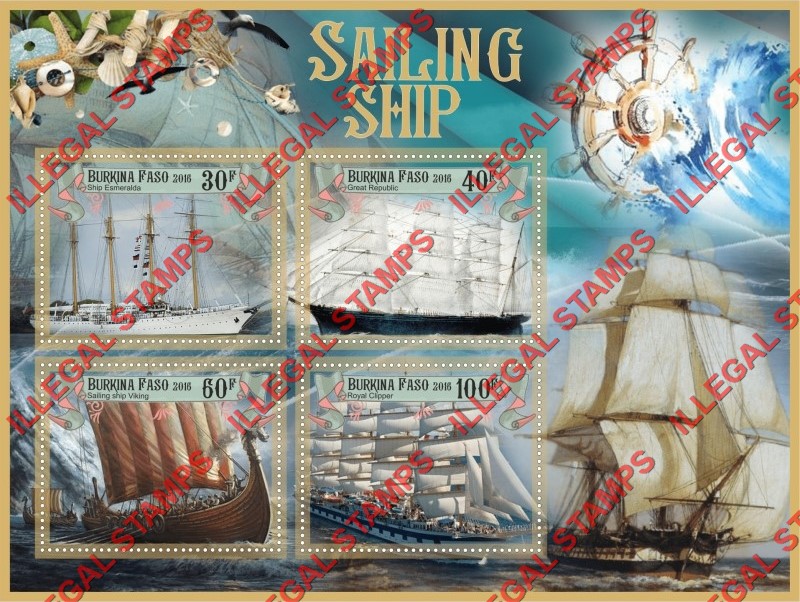 Burkina Faso 2016 Sailing Ships Illegal Stamp Souvenir Sheet of 4