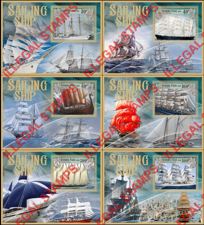 Burkina Faso 2016 Sailing Ships Illegal Stamp Souvenir Sheets of 1