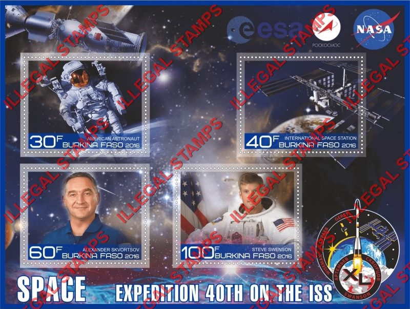 Burkina Faso 2016 Space ISS 40th Expedition Illegal Stamp Souvenir Sheet of 4