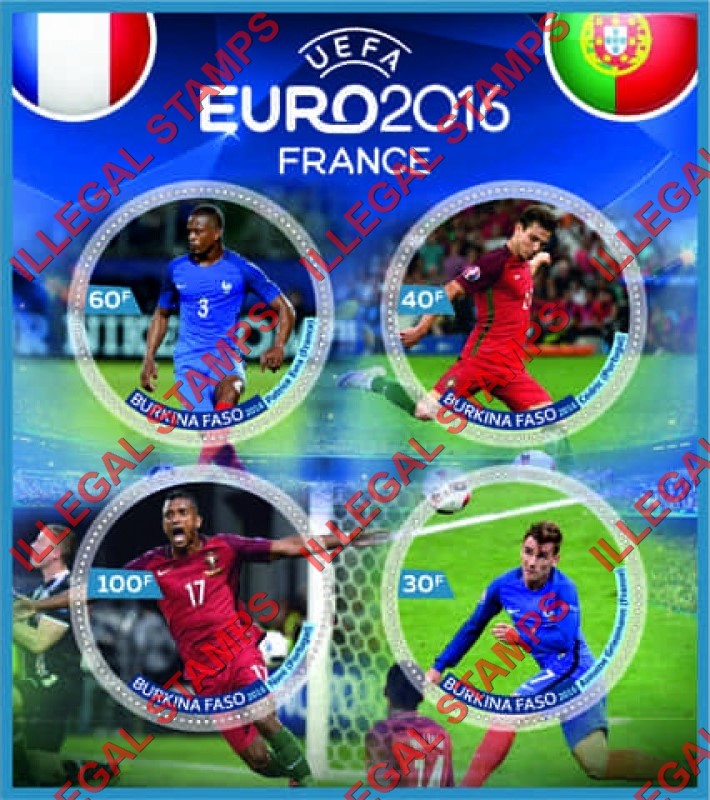 Burkina Faso 2016 UEFA EURO2016 Soccer France Illegal Stamp Souvenir Sheet of 4