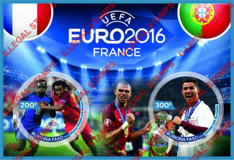 Burkina Faso 2016 UEFA EURO2016 Soccer France Illegal Stamp Souvenir Sheet of 2
