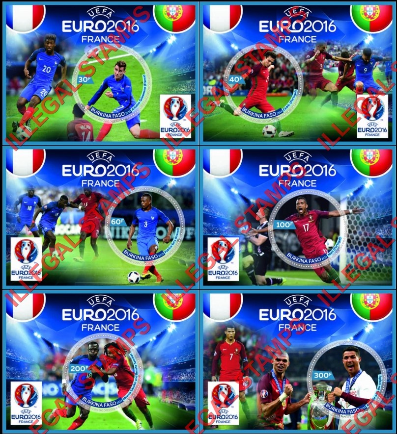 Burkina Faso 2016 UEFA EURO2016 Soccer France Illegal Stamp Souvenir Sheets of 1