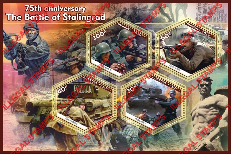 Burkina Faso 2017 Battle of Stalingrad Illegal Stamp Souvenir Sheet of 4