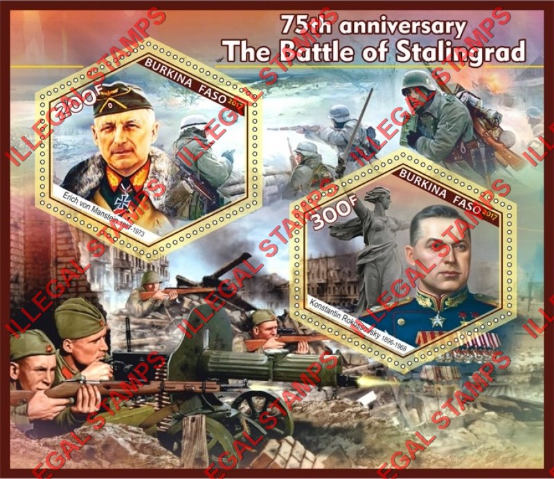 Burkina Faso 2017 Battle of Stalingrad Illegal Stamp Souvenir Sheet of 2