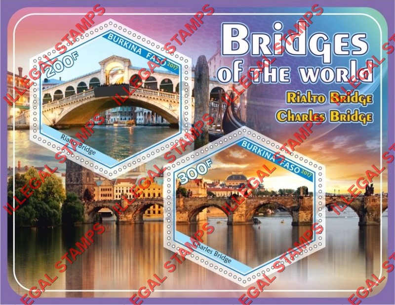 Burkina Faso 2017 Bridges of the World Illegal Stamp Souvenir Sheet of 2