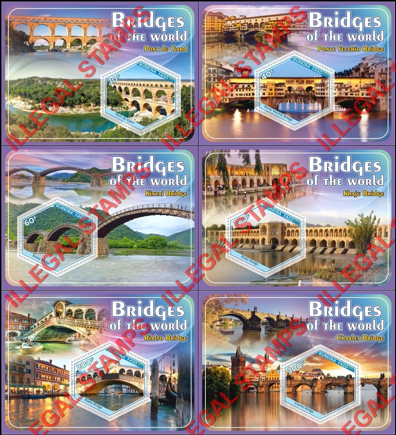 Burkina Faso 2017 Bridges of the World Illegal Stamp Souvenir Sheets of 1
