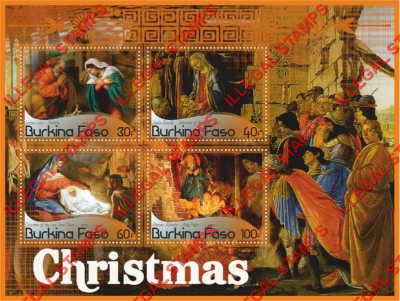 Burkina Faso 2017 Christmas Paintings Illegal Stamp Souvenir Sheet of 4