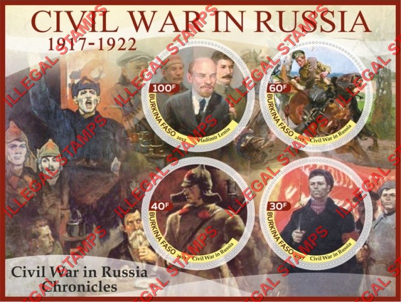 Burkina Faso 2017 Civil War in Russia Illegal Stamp Souvenir Sheet of 4