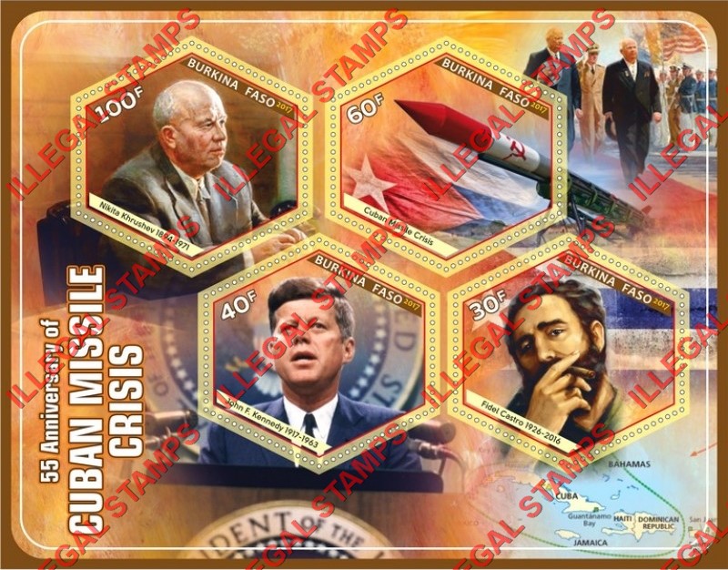 Burkina Faso 2017 Cuban Missile Crisis Illegal Stamp Souvenir Sheet of 4