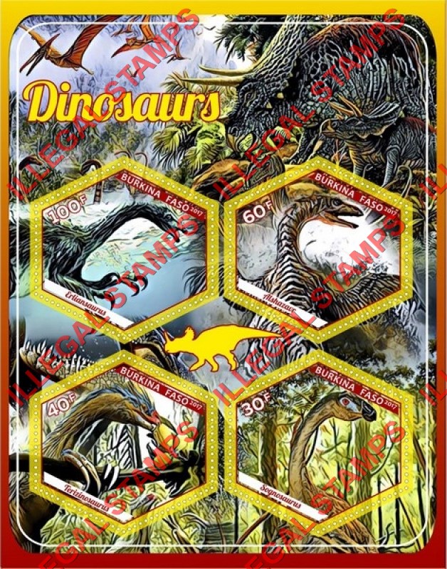 Burkina Faso 2017 Dinosaurs (different) Illegal Stamp Souvenir Sheet of 4