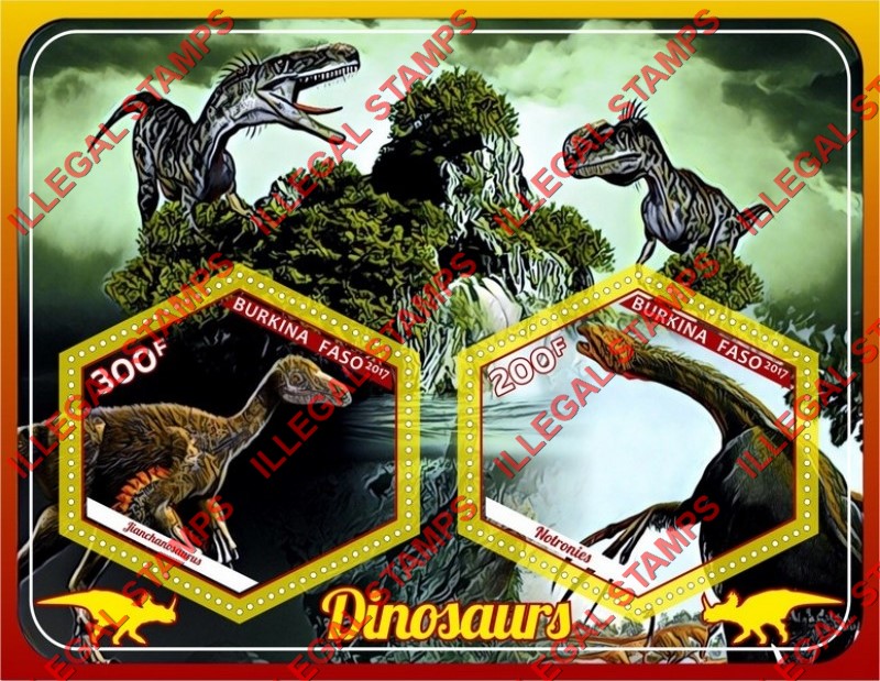 Burkina Faso 2017 Dinosaurs (different) Illegal Stamp Souvenir Sheet of 2