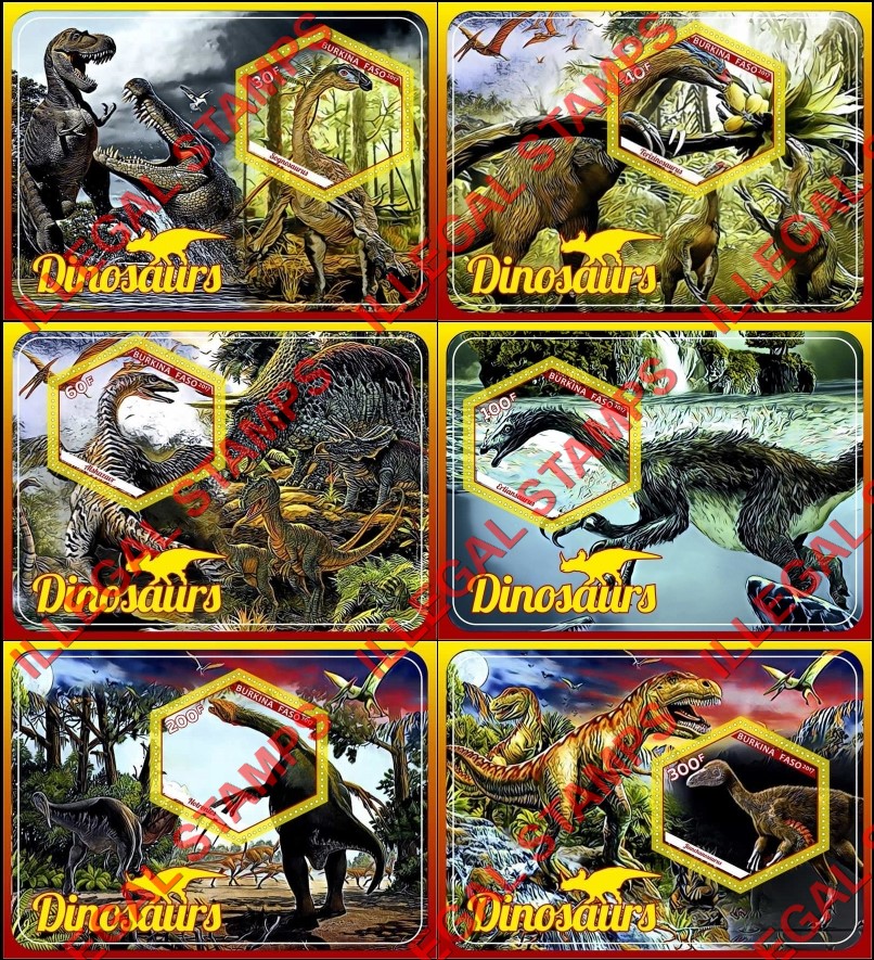 Burkina Faso 2017 Dinosaurs (different) Illegal Stamp Souvenir Sheets of 1