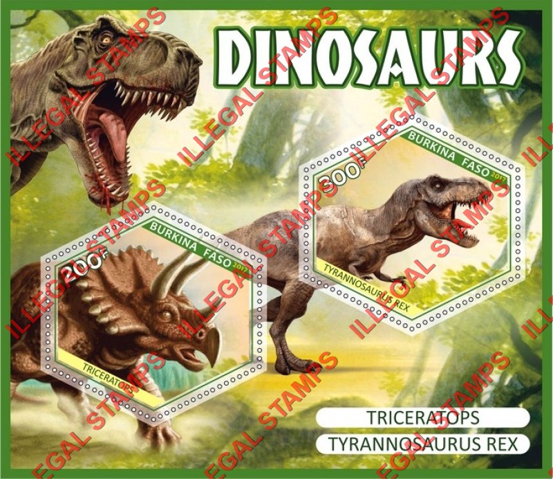 Burkina Faso 2017 Dinosaurs Illegal Stamp Souvenir Sheet of 2